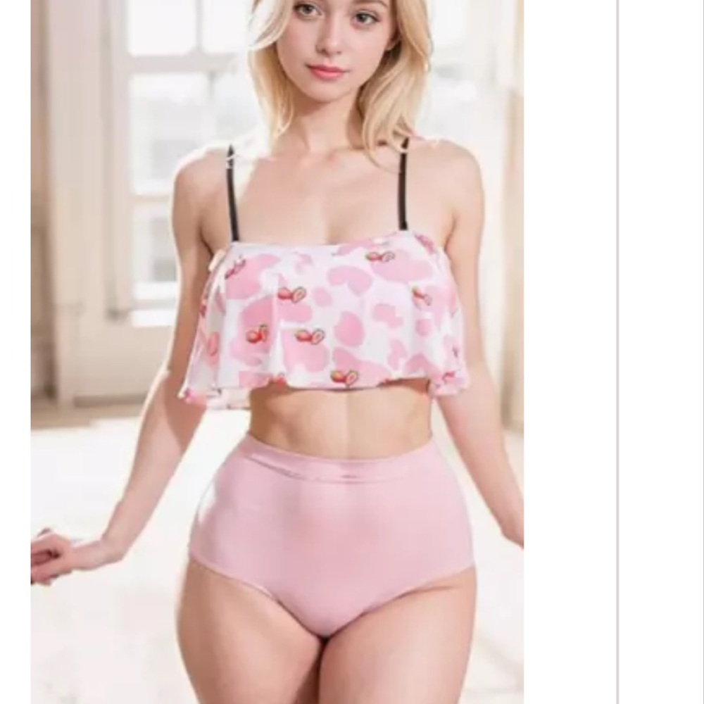 NWT Haikyuu Women Kawaii Two Piece Swimsuit Butterfly Bowknot High Waist Style S